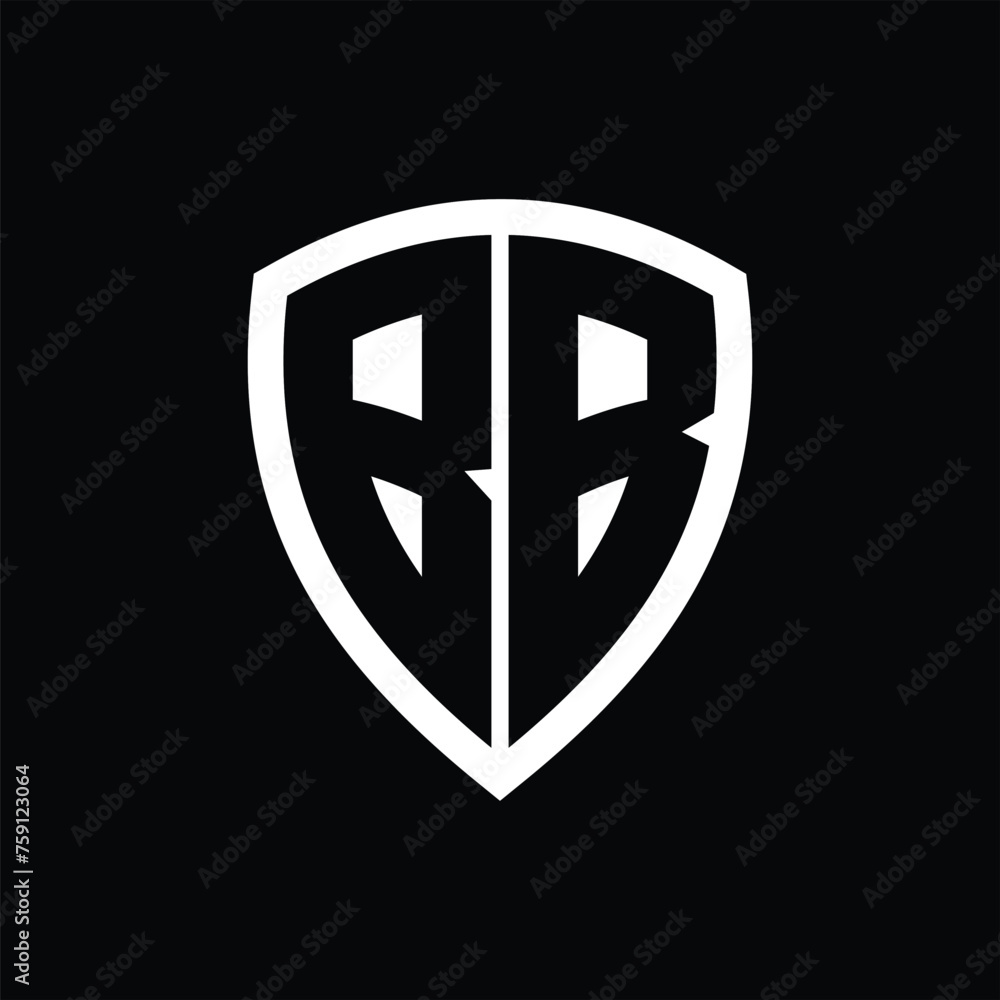 BB monogram logo with bold letters shield shape with black and white color design BB monogram logo with bold letters shield shape with black and white color design