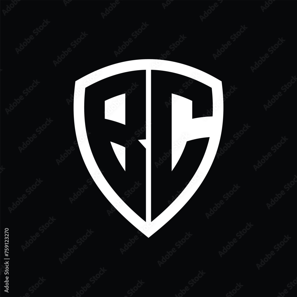 BC monogram logo with bold letters shield shape with black and white color design BC monogram logo with bold letters shield shape with black and white color design