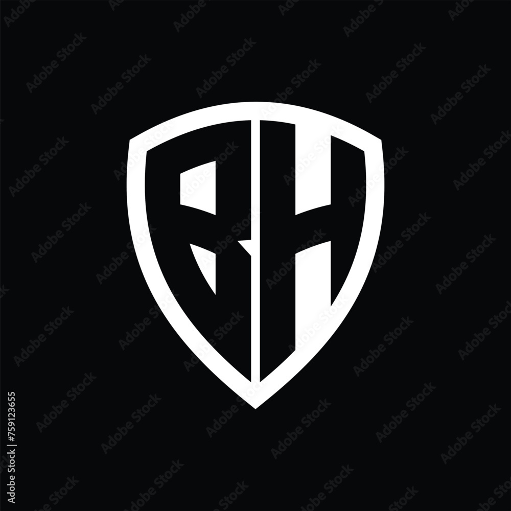 BH monogram logo with bold letters shield shape with black and white color design BH monogram logo with bold letters shield shape with black and white color design