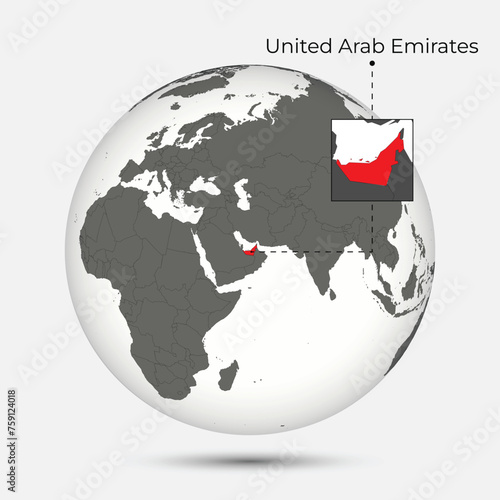 Map of UAE with Position on the Globe