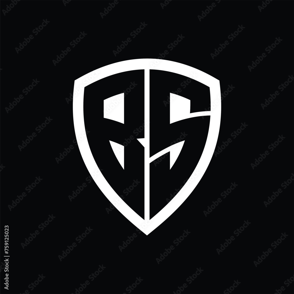 BS monogram logo with bold letters shield shape with black and white color design BS monogram logo with bold letters shield shape with black and white color design