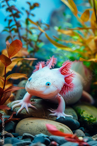 axolotl in aquarium water. Selective focus.