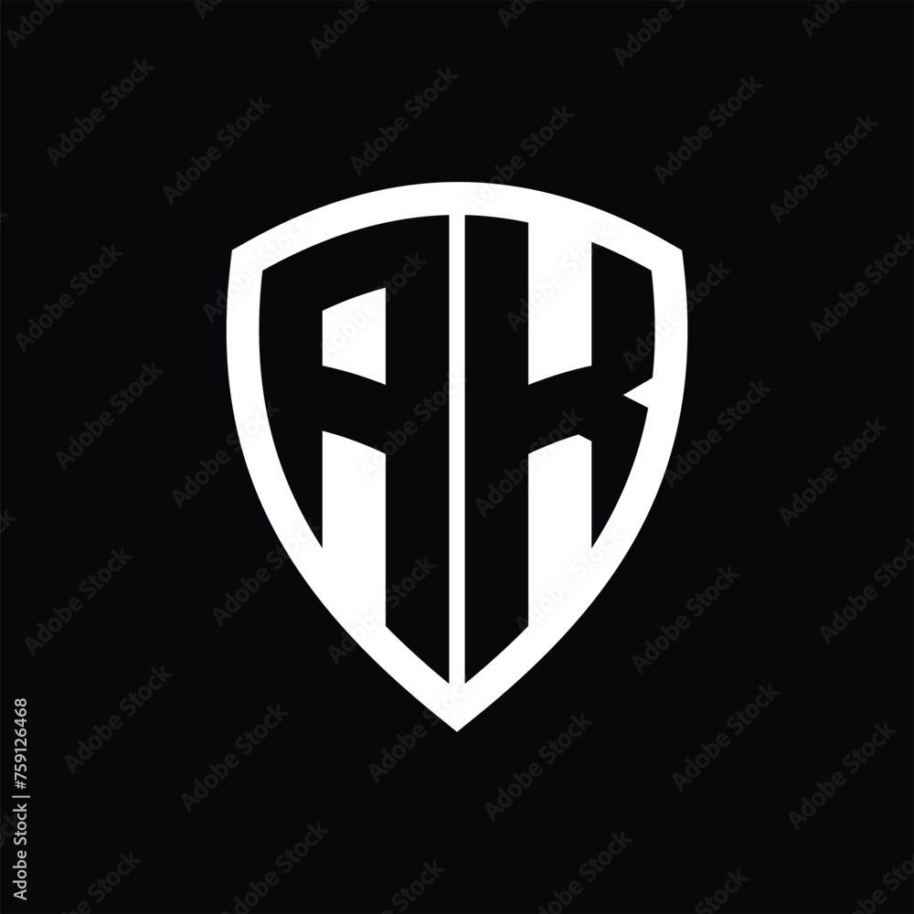 AK monogram logo with bold letters shield shape with black and white color design AK monogram logo with bold letters shield shape with black and white color design