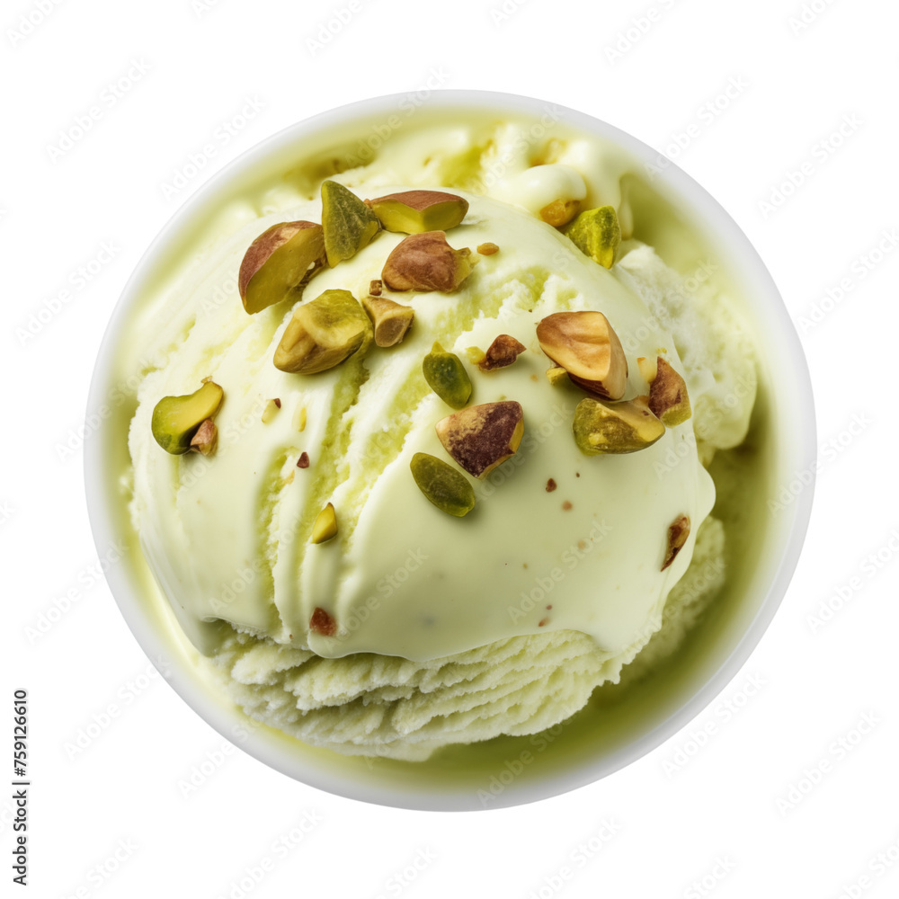 Bowl of pistachio ice cream ball isolated on transparent or white background, png Bowl of pistachio ice cream ball isolated on transparent or white background, png