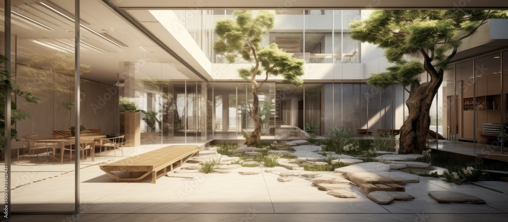 Fototapeta premium Residential home ground floor interior courtyard