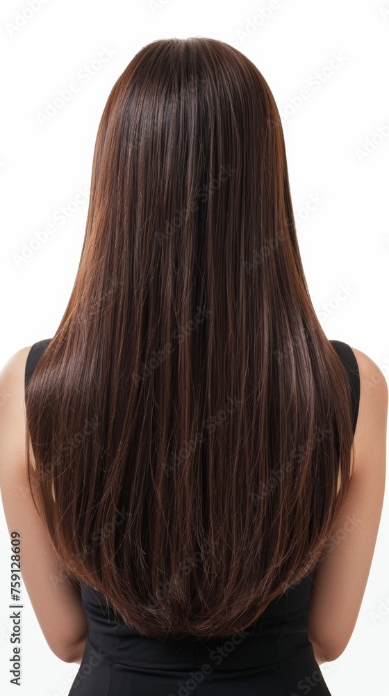 Asian, beautiful woman with brown hair, shiny straight down style, back view, white background Asian, beautiful woman with brown hair, shiny straight down style, back view, white background