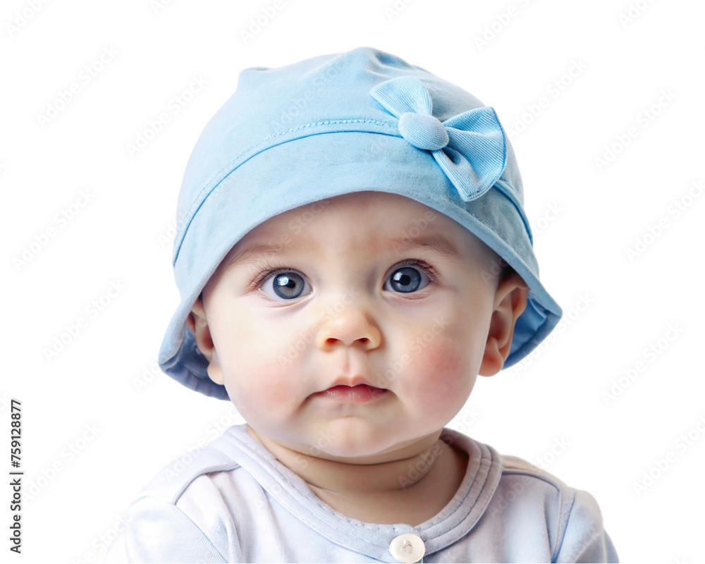 Cute baby girl in blue hat, isolated on transparent background. Cute baby girl in blue hat, isolated on transparent background.