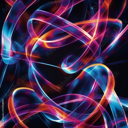 Dive into the depths of creativity with an abstract background boasting colorful neon glowing lines that dance and swirl like electrified ribbons against a dark canvas.