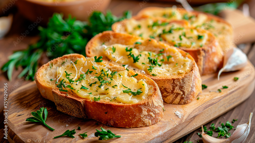 bread with butter and herbs. Selective focus. bread with butter and herbs. Selective focus.