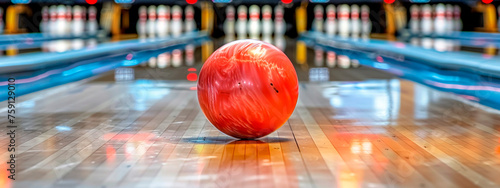 bowling ball on the lane. Selective focus.