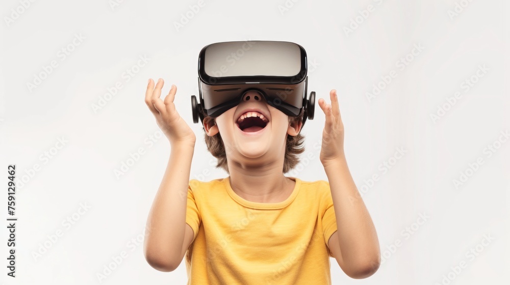 A young female wearing VR head set over plain background. A young female wearing VR head set over plain background.