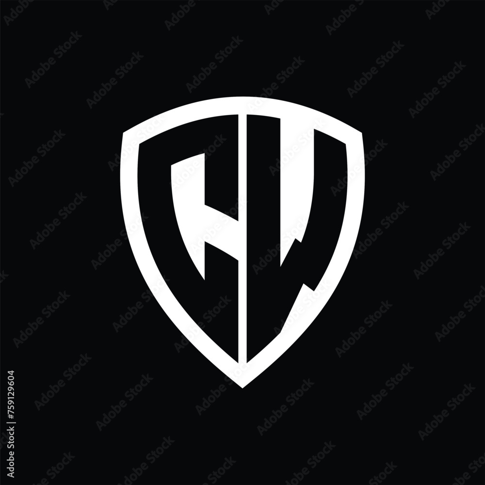 CW monogram logo with bold letters shield shape with black and white color design CW monogram logo with bold letters shield shape with black and white color design