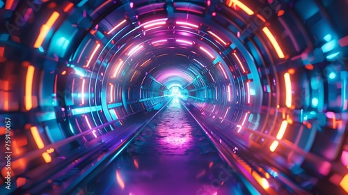 Explore the infinite possibilities of digital art with an abstract background showcasing a futuristic tunnel illuminated by an enchanting palette of blue purple