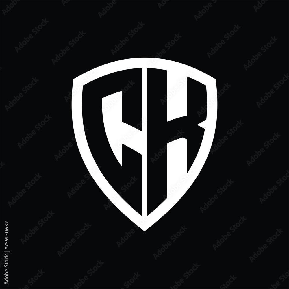 CK monogram logo with bold letters shield shape with black and white color design CK monogram logo with bold letters shield shape with black and white color design