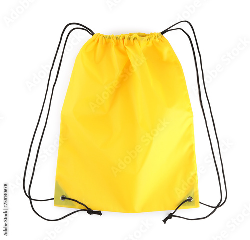 One yellow drawstring bag isolated on white