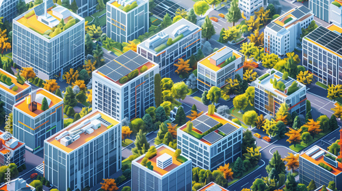 Cityscape with smart buildings - reduce carbon footprint in urban environments