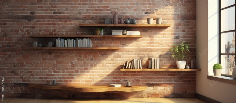 Design with Brick Wall and Shelf