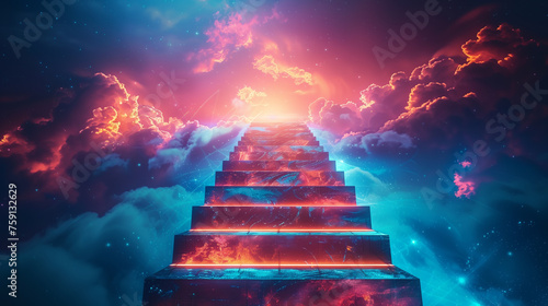 A towering staircase leading to a glowing summit