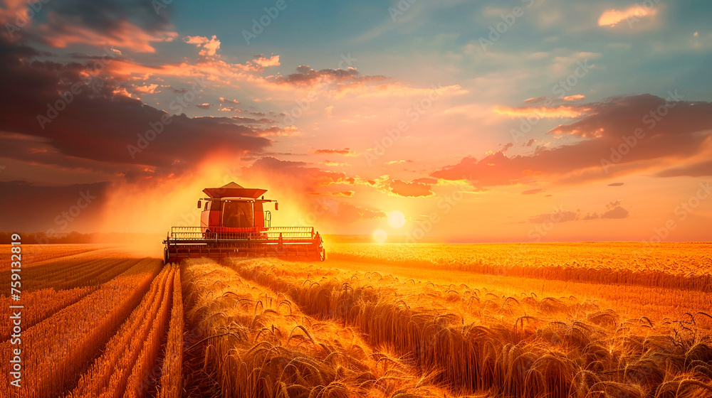 Fototapeta premium A combine harvester harvests wheat on a field. Selective focus.