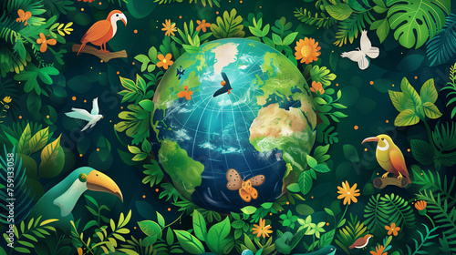 Celebrating Earth Day surrounded by a lush forest and diverse wildlife