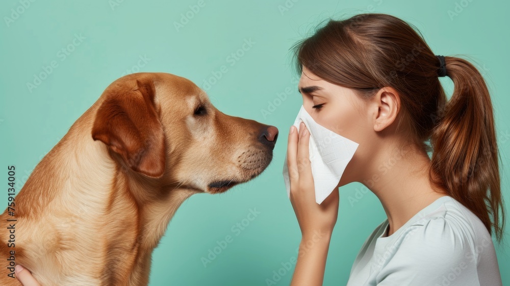 A person sneezing due to allergic with home animal. A person sneezing due to allergic with home animal.