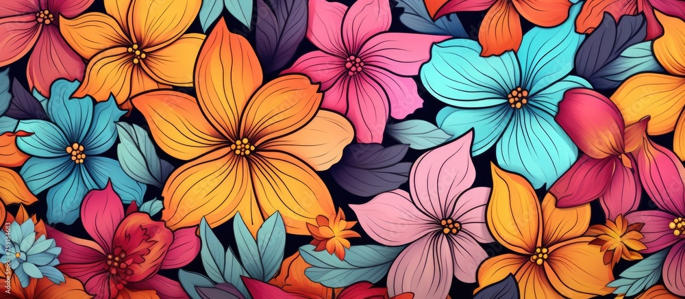 Floral pattern featuring abstract blooms: seamless raster background.