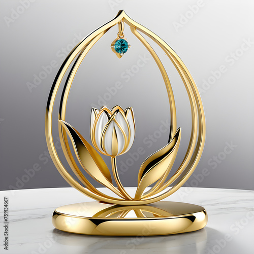 The theme of a beautiful tulip flower crafted for International Mother's Day in elegant jewelry represents love, appreciation, and beauty. Just like the delicate and intricate design of the tulip flow photo