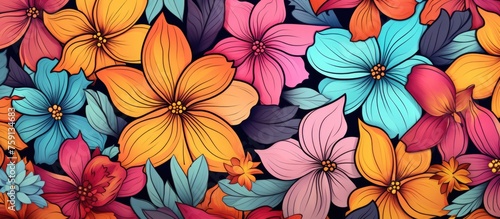 Floral pattern featuring abstract blooms  seamless raster background.