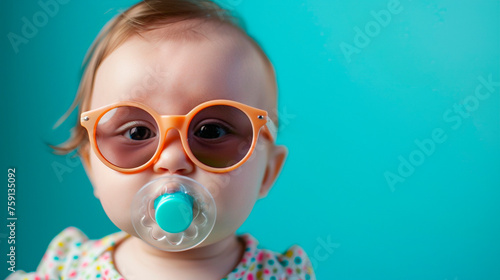 portrait of a baby with a pacifier. Selective focus.