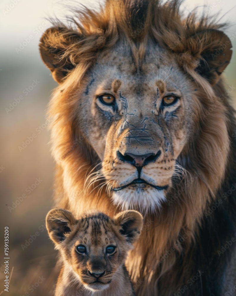 close up of lion and cub close up of lion and cub