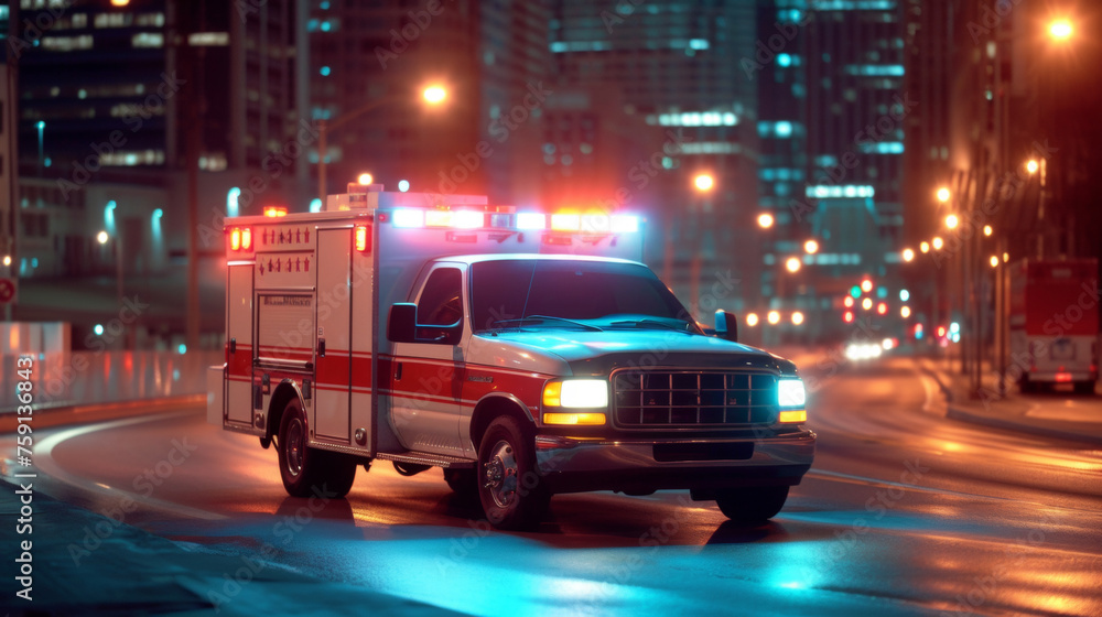 An ambulance rushing speeding on road in emergency An ambulance rushing speeding on road in emergency