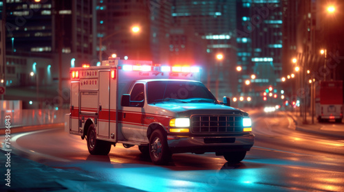 An ambulance rushing speeding on road in emergency