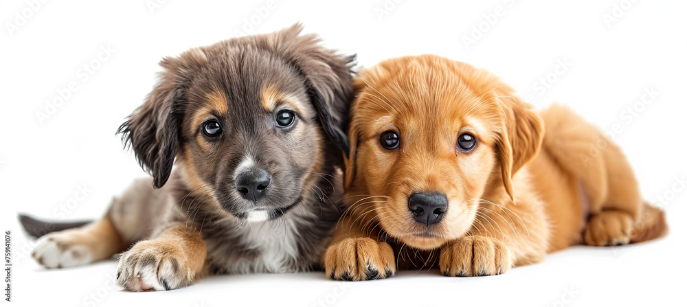 Two little dogs isolated on the white background