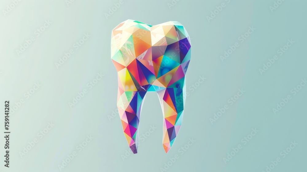 3D model of a single tooth made of colorful polygon - obrazy, fototapety, plakaty 