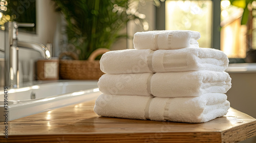 Clean soft white towels in the bathroom