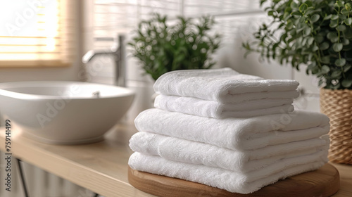 Fresh, plush white towels in the bathroom