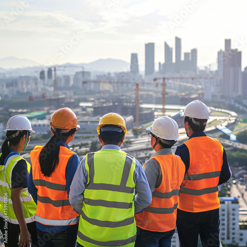 a group of workers in a row working, engineers, people, family, engineer, worker, construction, engineer, work, industry, helmet, safety, building, factory, industrial, working, site, architect