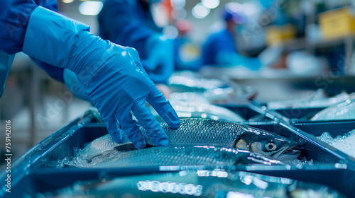 Hands fold fish in production. Selective focus. © yanadjan