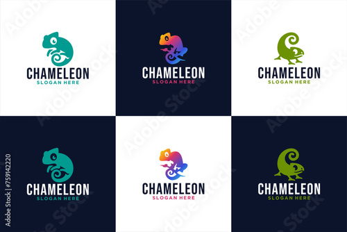 collection of chameleon logo , cute cartoon , children , logo design inspiration.