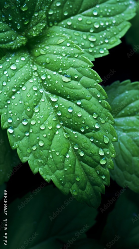 Obraz premium Background of green mint leaves, texture of aromatic healthy mint plants