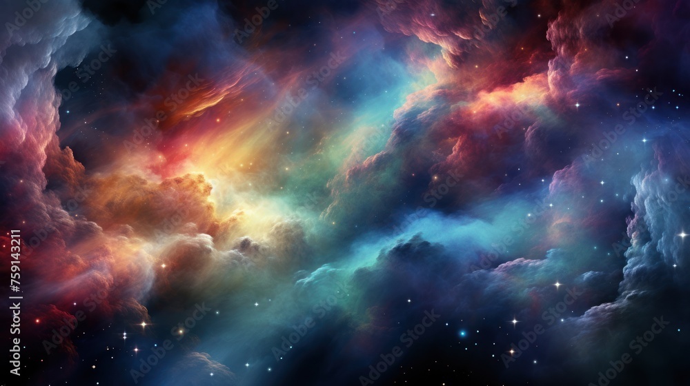 Stellar constellations come alive in this wallpaper, featuring a cloudy nebula against the backdrop of the expansive and mysterious universe. - obrazy, fototapety, plakaty 