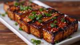 Grilled tofu with sesame and scallions.