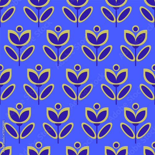 Retro geometric seamless flowers pattern