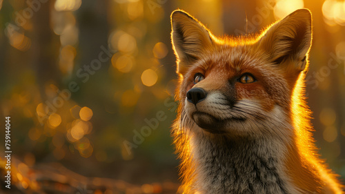 Red fox in golden forest light