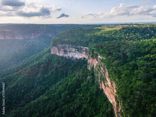Aerial landscape of Chapada dos Guimarães National Park during summer in Mato Grosso