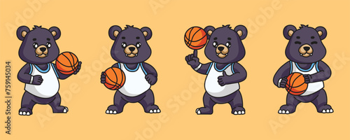 Cute Black Bear Playing Basketball (ID: 759145034)