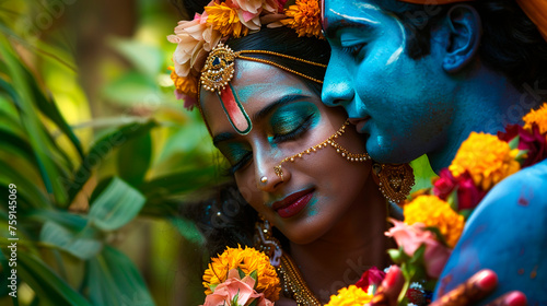 Radha and Krishna portrait. Selective focus. photo