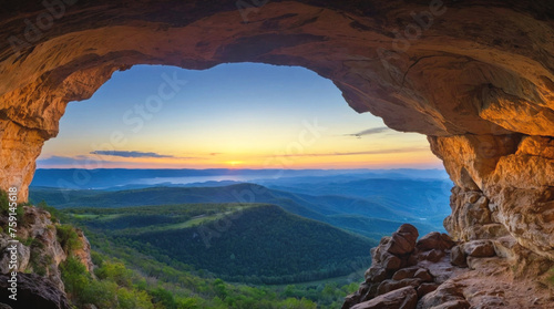 Beautiful landscape view from the cave to the sea.