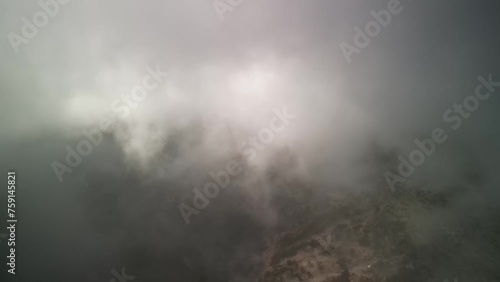 Aerial video above the clouds Mount Panachaiko Patra photo