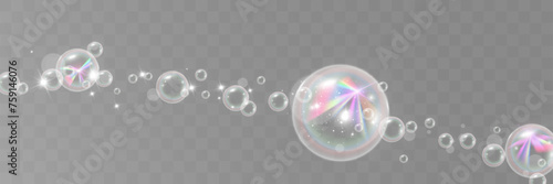 Air bubbles on a transparent background. Soap foam vector illustration.
